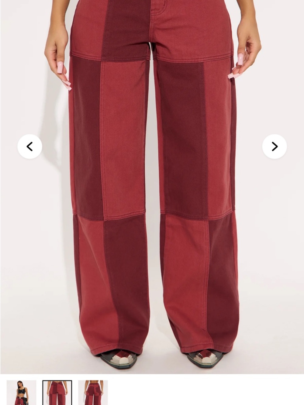 Wide-Leg Patchwork Pants - Red - Picture 3 of 5